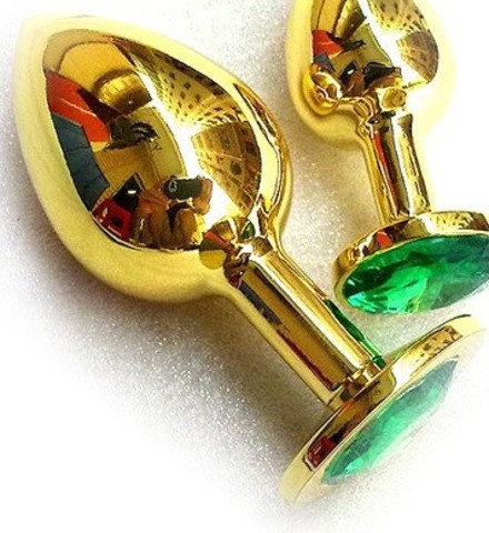 Анальная пробка с кристаллом Large Gold Emerald