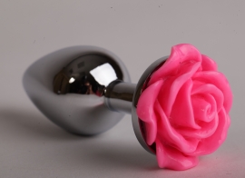 Анальная пробка металл 9,5х4 см с розой розовая размер-L