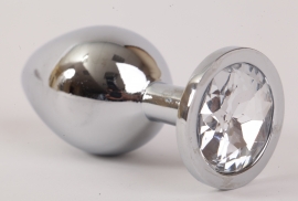 Анальная пробка серебряная с прозрачным кристаллом M 3,4х8,2