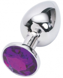 Анальная пробка серебряная с фиолетовым кристаллом S 2,8 х 7,6