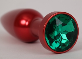 Анальная пробка металл 11,2х2,9см красная с зеленым стразом размер-L