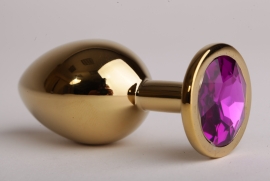 Анальная пробка золотая с фиолетовым кристаллом 3,4х8,2