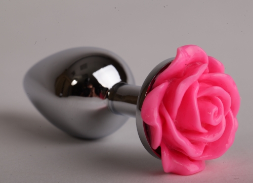 Анальная пробка металл 8х3,5см с розой розовая