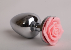 Анальная пробка металл 8х3,5см с розой светло-розовая