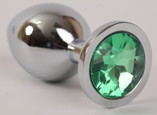 Анальная пробка серебряная с зеленым кристаллом 9,5х4см