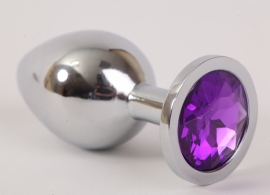 Анальная пробка серебряная с фиолетовым кристаллом 3,4х8,2