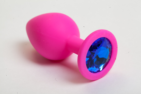 Пробка силиконовая розовая с синим кристаллом 9,5х4см