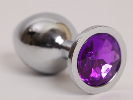 Анальная пробка серебряная с фиолетовым кристаллом L 9,5х4см
