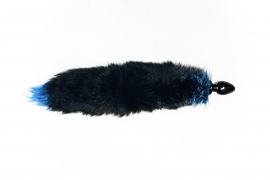 Анальная пробка черного цвета диам.40мм с голубым лисьим хвостом