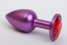 Анальная пробка металл фиолетовая с красным стразом 7,6х2,8см