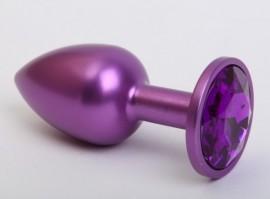 Анальная пробка металл фиолетовая с фиолетовым стразом 7,6х2,8см