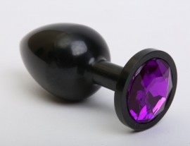 Анальная пробка металл черная с фиолетовым стразом 7,6х2,8см
