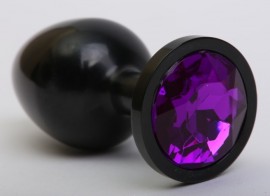 Анальная пробка металл черная с фиолетовым стразом 8,2х3,5см