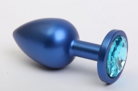 Анальная пробка металл синяя с голубым стразом 7,6х2,8см