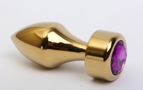 Анальная пробка металл золото с фиолетовым стразом 7,8х2,9см