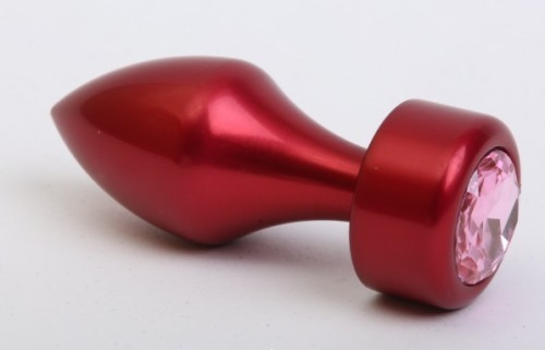 Анальная пробка металл красная с розовым стразом 7,8х2,9см