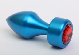 Анальная пробка металл синяя с красным стразом 7,8х2,9см