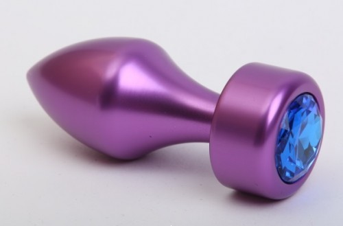 Анальная пробка металл фиолетовая с синим стразом 7,8х2,9см