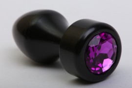 Анальная пробка металл черная с фиолетовым стразом 7,8х2,9см