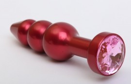 Пробка металл фигурная елочка красная с розовым стразом