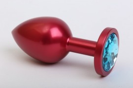 Анальная пробка металл красная с голубым стразом 7,6х2,8см