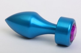 Анальная пробка металл синяя с фиолетовым стразом 7,8х2,9см