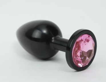 Анальная пробка металл черная с розовым стразом 7,6х2,8см