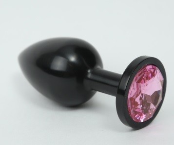 Анальная пробка металл черная с розовым стразом 8,2х3,5см