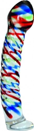 Фаллоимитатор изогнутой формы с прозрачный с разноцветным плетением