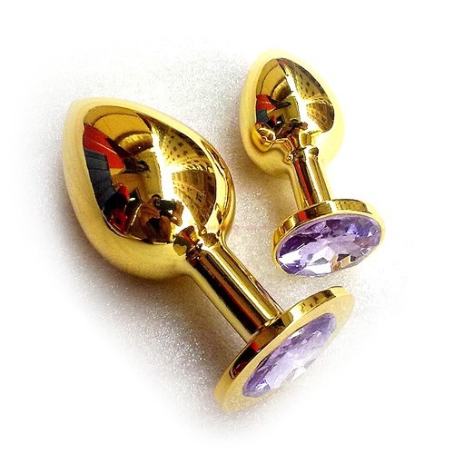 Анальная пробка с кристаллом Small Gold Baby Purple